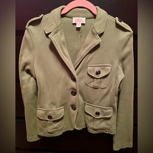 Talbots Green Double Knit Sweater Blazer Patch Pockets & Epaulettes Medium